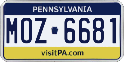 PA license plate MOZ6681