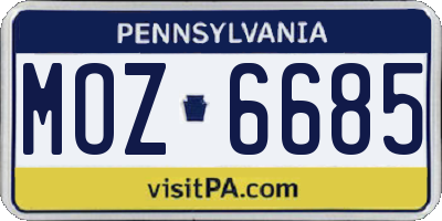 PA license plate MOZ6685