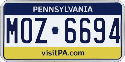 PA license plate MOZ6694
