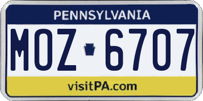 PA license plate MOZ6707