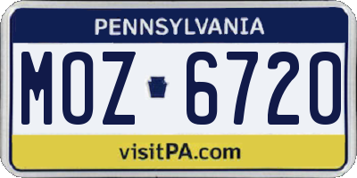 PA license plate MOZ6720