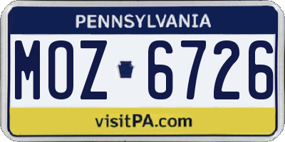 PA license plate MOZ6726