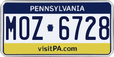 PA license plate MOZ6728