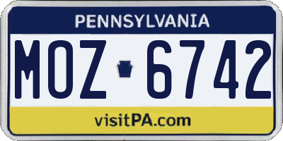 PA license plate MOZ6742