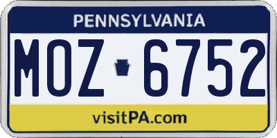 PA license plate MOZ6752