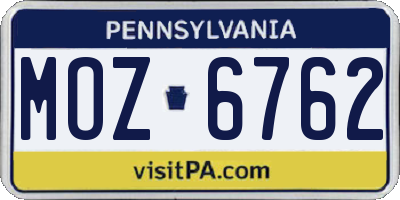 PA license plate MOZ6762