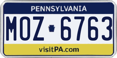 PA license plate MOZ6763