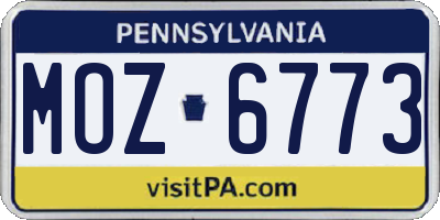 PA license plate MOZ6773