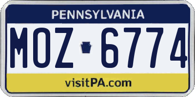 PA license plate MOZ6774
