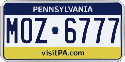 PA license plate MOZ6777