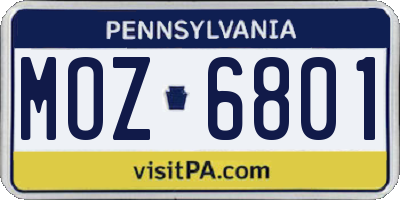 PA license plate MOZ6801