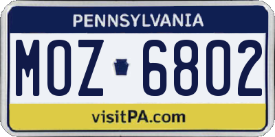 PA license plate MOZ6802