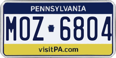 PA license plate MOZ6804