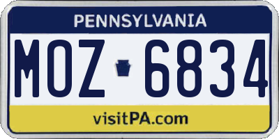 PA license plate MOZ6834