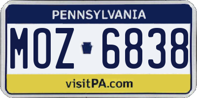 PA license plate MOZ6838