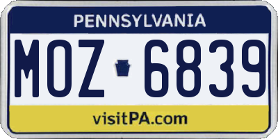 PA license plate MOZ6839