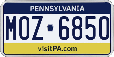 PA license plate MOZ6850