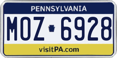 PA license plate MOZ6928