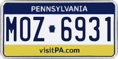 PA license plate MOZ6931