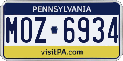 PA license plate MOZ6934