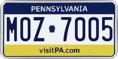 PA license plate MOZ7005