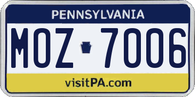 PA license plate MOZ7006