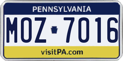 PA license plate MOZ7016