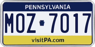 PA license plate MOZ7017