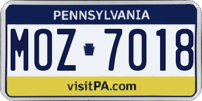 PA license plate MOZ7018
