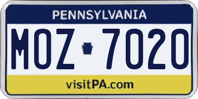 PA license plate MOZ7020