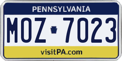PA license plate MOZ7023