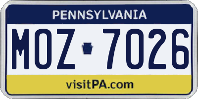 PA license plate MOZ7026