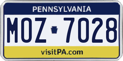 PA license plate MOZ7028