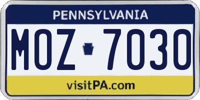PA license plate MOZ7030