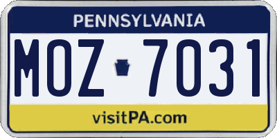 PA license plate MOZ7031