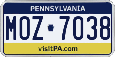 PA license plate MOZ7038