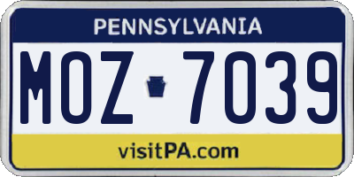 PA license plate MOZ7039