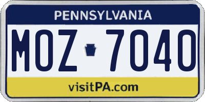 PA license plate MOZ7040