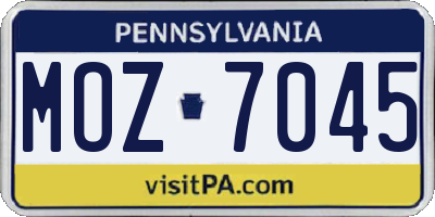 PA license plate MOZ7045