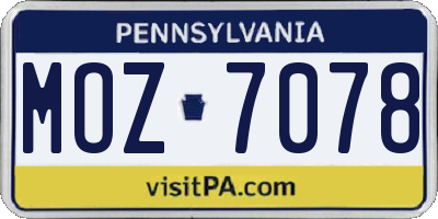PA license plate MOZ7078