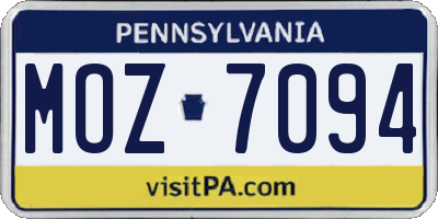 PA license plate MOZ7094