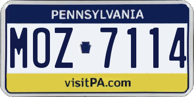 PA license plate MOZ7114