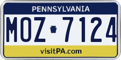 PA license plate MOZ7124