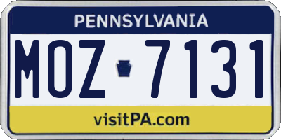 PA license plate MOZ7131