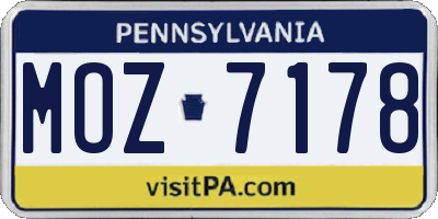 PA license plate MOZ7178