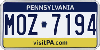 PA license plate MOZ7194
