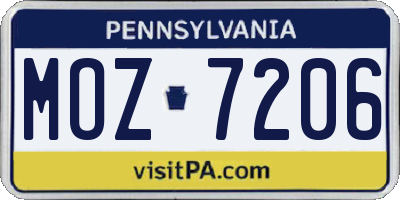 PA license plate MOZ7206