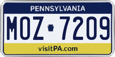 PA license plate MOZ7209