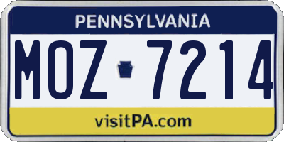 PA license plate MOZ7214
