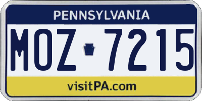 PA license plate MOZ7215
